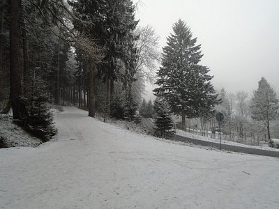 Cesta k lanovce pěkně klouzala.