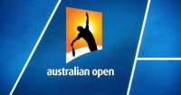 Dlouholetý znak - nebo logo Australian Open v Melbourne - podávající tenista před sluncem