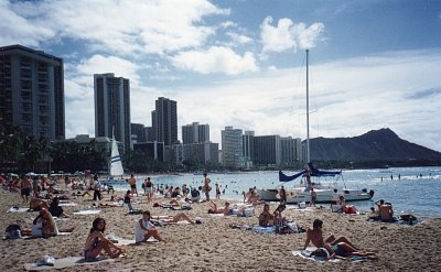 Pláž Waikiki v Honolulu